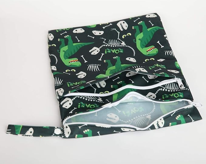 Wet Dry Bag Baby Cloth Diaper Nappy Reusable Washable With Two Zippered Pockets (Lemons)