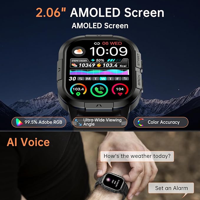 Smart Watch for Men Fitness Tracker: Military Waterproof Make Answer Call Digital Mens Watches Running Step Pedometer Smartwatch Android Phone iPhone Samsung Compatible Sleep SpO2 Heart Rate Monitor