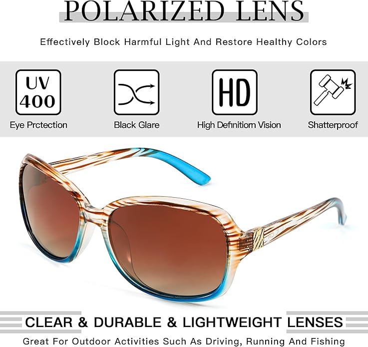 SIPHEW Polarized Sunglasses for Women | Vintage Square Sunglasses w UV400 Protection | Womens Wraparound Shade