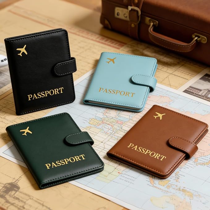 Passport Holder with Airtag Slot Cards Cash Air Ticket Pocket, Travle Gifts for Women Men RFID Blocking Wallet, Passport Book Cover Case Green
