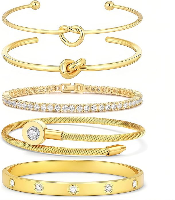 18 K Gold Plated Love Bangle Bracelet Stack Cuff Jewelry for Women Jewelry Set for Women Gift with Box
