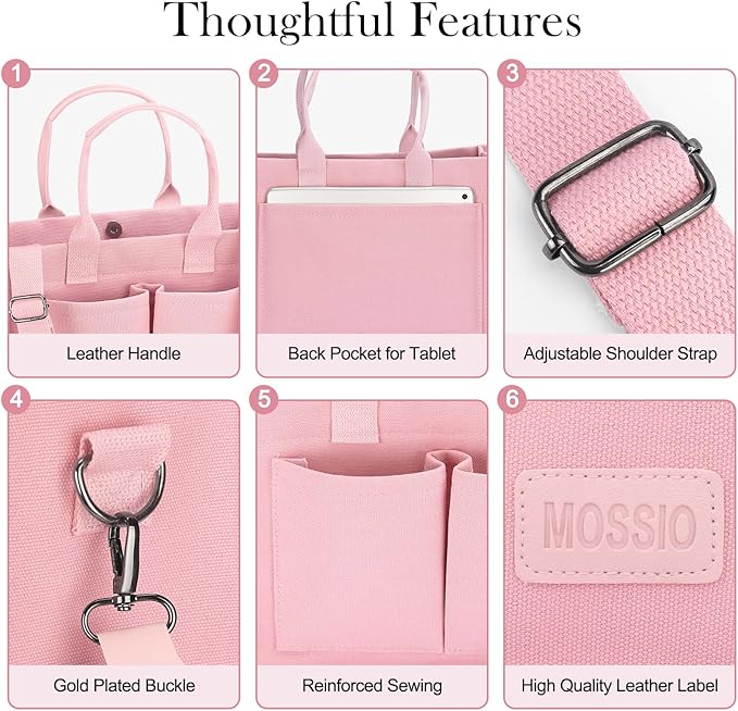 Mossio Large Canvas Tote Bag for Women with Pockets - Laptop Crossbody Work Tote Bag Everyday Bag Shoulder Purse Handbag