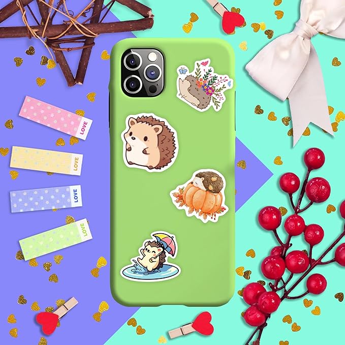 BulbaCraft Hedgehog Stickers for Water Bottle and Laptop - Hedgehog Party Supplies & Decorations, Waterproof Vinyl Decals, Cute Animal and Pet Stickers, Gifts for Women & Men