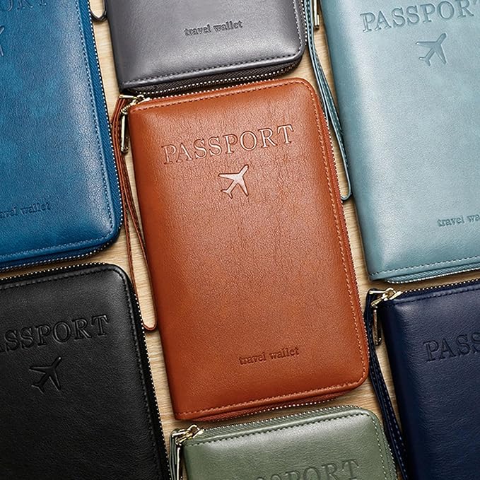 Passport Holder for Travel Women and Men RFID Passport Holder with Card Slots Holder Passport Case Passport cover Passport Wallet Travel Essentials and Accessories (Zipper, Blue Zipper)