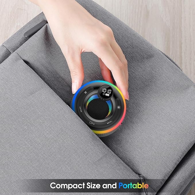 Bluetooth Speaker, Shower Speaker Stereo Sound, IPX7 Waterproof Speakers, Digital Display Portable Speaker with Suction Cup, LED Light, Small Wireless Speakers for Outdoor Party Beach Bathroom, Black