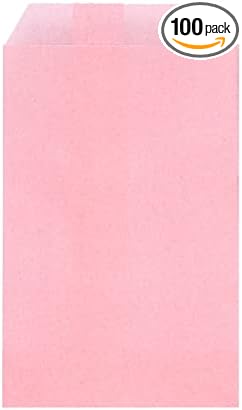 Quotidian Baby Pink Flat Small Greaseproof Paper Bags 3" x 5" (8 x 13.3cm) Pack of 100 - Party Favors Cookies Candy Snacks Doughnut