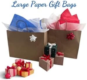 Qutuus 16x6x12 Inches 50 Pack Brown Kraft Paper Bags with Handles for Grocery, Birthdays, Retail, Small Business
