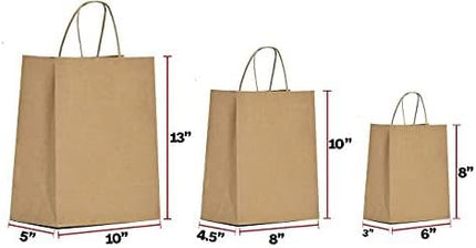 Qutuus Brown Paper Bags with Handles - Assorted Sizes, 120 Pcs - Large, Medium & Small Kraft Bags for Business, Shopping & Retail Use