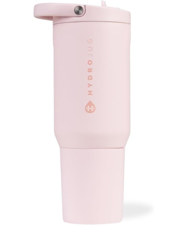HydroJug Sport - Stainless Steel Tumbler with Straw, Vacuum Insulated, 20oz Leakproof Water Bottle, Ergonomic Design, Reusable, Dishwasher Safe, Rubber Base, Durable for Gym or Outdoors, Pink Sand