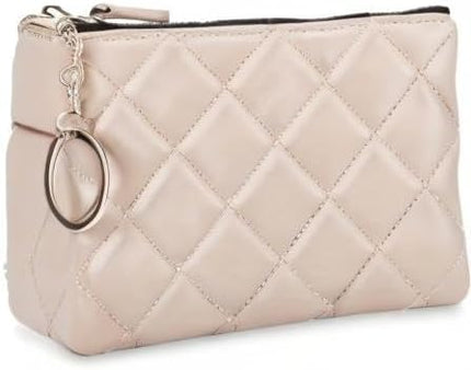 DORIS&JACKY Soft Lambskin Leather Coin Purse Small Quilted RFID Blocking Top Zipper Wallet With Key Chain