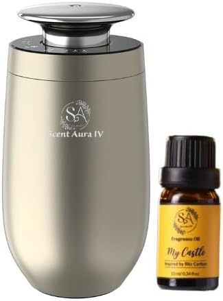 Waterless Scent Diffuser with Hotel Inspired Fragrance Oil, Dual-Purpose for Car and Home, Aerospace-Grade Aluminum, Rechargeable Cordless, Bluetooth App Enabled, Quiet Aromatherapy, Auto Mode