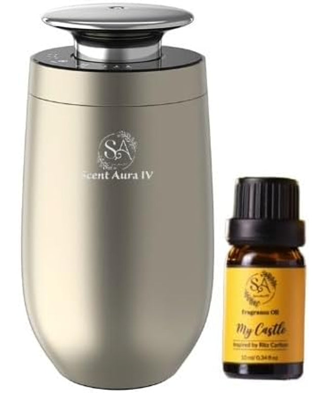 Waterless Scent Diffuser with Hotel Inspired Fragrance Oil, Dual-Purpose for Car and Home, Aerospace-Grade Aluminum, Rechargeable Cordless, Bluetooth App Enabled, Quiet Aromatherapy, Auto Mode