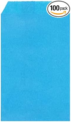 Quotidian Sky Blue Flat Small Greaseproof Paper Bags 3" x 5" (8 x 13.3cm) Pack of 100 - Bakery Cookies Candies Dessert Chocolate
