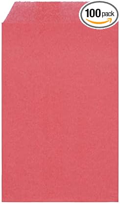 Quotidian Rose Pink Flat Small Greaseproof Paper Bags 3" x 5" (8 x 13.3cm) Pack of 100 - Bakery Candies Cards Stamps Party Favor