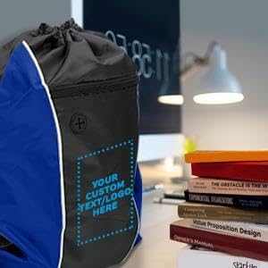 DISCOUNT PROMOS Two-Tone Drawstring Backpack Non-Woven Set of 1 - Customizable Text, Logo, Picture - Durable Sports Backpacks - Ideal for Sports, Travel, Gym & More - Blue