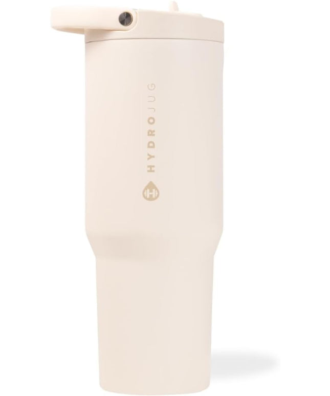 HydroJug Sport - Stainless Steel Tumbler with Straw, Vacuum Insulated, 32oz Leakproof Water Bottle, Ergonomic Design, Reusable, Dishwasher Safe, Rubber Base, Durable for Gym or Outdoors, Cream