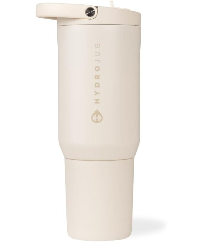 HydroJug Sport - Stainless Steel Tumbler with Straw, Vacuum Insulated, 20oz Leakproof Water Bottle, Ergonomic Design, Reusable, Dishwasher Safe, Rubber Base, Durable for Gym or Outdoors, Cream