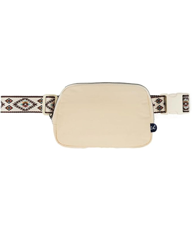 C.C Aztec Strap Fanny Pack For Women Unisex - Daily Waist Crossbody Belt bag With Adjustable Strap (Beige)