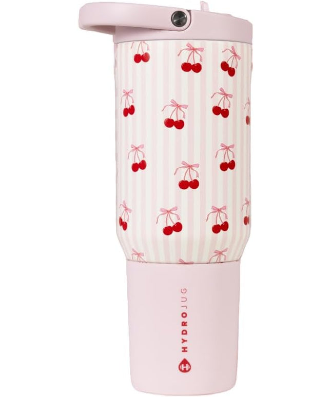 HydroJug Sport - Stainless Steel Tumbler with Straw, Vacuum Insulated, 20oz Leakproof Water Bottle, Ergonomic Design, Reusable, Dishwasher Safe, Rubber Base, Durable for Gym or Outdoors, Sweet Cherry