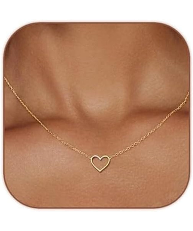 Cute Heart Necklace Dainty 18k Gold Plated Tiny Heart Pendant Choker Necklaces Small Gold Love Open Heart Chain Necklace for Women Simple Gold Necklace for Women Trendy Jewelry