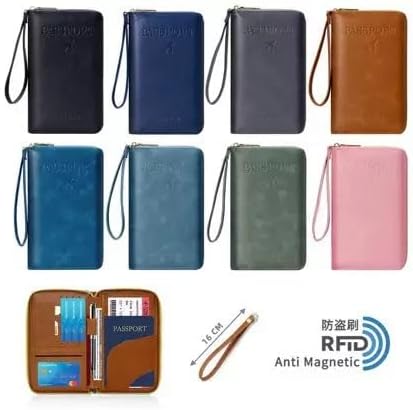 Multi-Functional RFID Passport Wallet,Travel Wallet for Men & Women,With zipper, anti-theft passport holder，Slim Leather Cover for Credit Cards, Tickets, Cash (Pink)