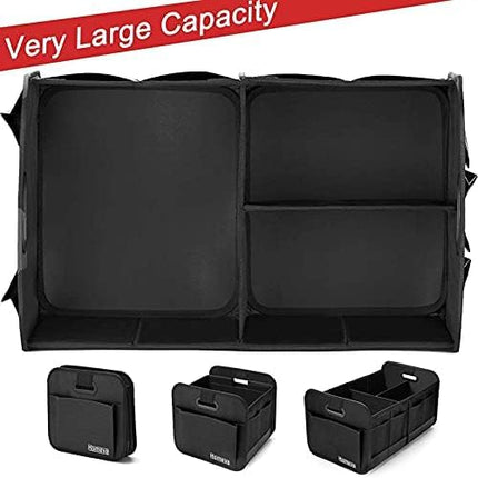 Homeve Trunk Organizer, Car Storage, Reinforced Handles, Collapsible Multi-Compartment, Foldable, Waterproof, Sturdy, 600D Oxford Polyester For Car, SUV, Mini-Van, Black, 2 Compart