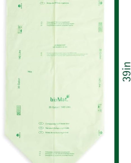 bioMat 35 Gallon Compostable Trash Bags, 10 Count, Biodegradable Kitchen Food Scrap Waste Bags, BPI ASTM D6400 and CMA Certified Tall Kitchen Compost bags for Food Waste