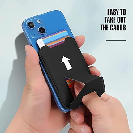 Mizi Magnetic Card Wallet Holder for Apple Magsafe, Phone Stand & Card Holder for Apple iPhone 15/14/13/12 Series - Black