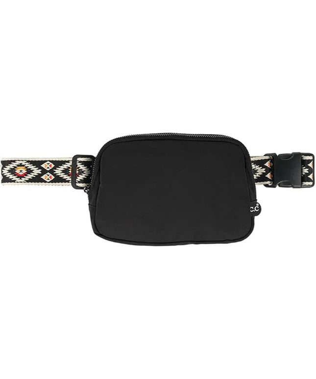 C.C Aztec Strap Fanny Pack For Women Unisex - Daily Waist Crossbody Belt bag With Adjustable Strap (Black)