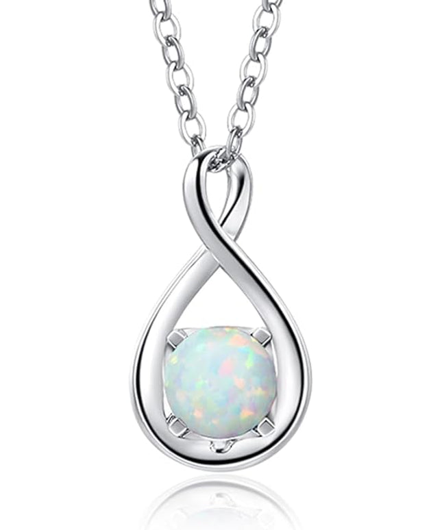 FANCIME 14K Solid Gold Birthstone Pendant with Sterling Silver Chain Infinity Gemstone Necklace Fine Jewelry Anniversary Birthday Christmas Gifts for Women Wife Her