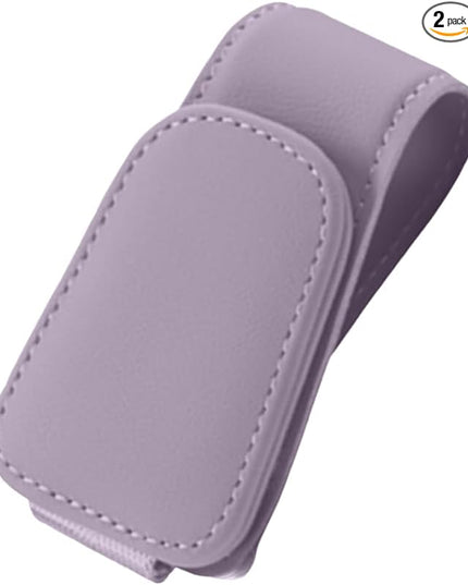 2 Pack Magnetic Leather Sunglass Holder, Eyeglass Hanger Clip for Car Sun Visor, Suitable for Different Size Eyeglasses (Purple, 2 Pack)