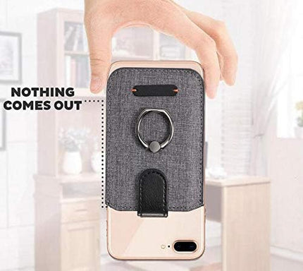 BIAJIYA Card Holder for Back of Phone RFID 5 Pull Credit Card Cash Cell Wallet Pocket Canva Leather Case for Smartphones (Dark)