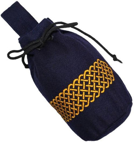 Mythrojan Drawstring Belt Pouch Renaissance Costume Accessories Medieval Woolen Celtic Embroidery Bag Jewelry Pouch Coin Purse for LARP, Festivals, Renfaire, Reenactments - Navy Blue, 8" x 6.5"