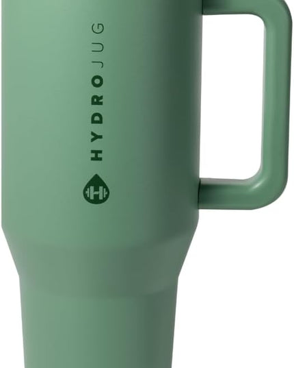 HydroJug Traveler - 32 oz Water Bottle with Handle & Flip Straw - Fits in Cup Holder, Leak Resistant Tumbler-Reusable Insulated Stainless Steel & Rubber Base - Gifts for Women & Men, Sage | with Handle, Flip Straw, Fits in Cup Holder, Leak Resistant, T...