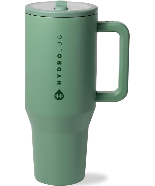 HydroJug Traveler - 32 oz Water Bottle with Handle & Flip Straw - Fits in Cup Holder, Leak Resistant Tumbler-Reusable Insulated Stainless Steel & Rubber Base - Gifts for Women & Men, Sage | with Handle, Flip Straw, Fits in Cup Holder, Leak Resistant, T...