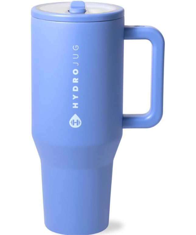 HydroJug Traveler - 40 oz Water Bottle with Handle & Flip Straw - Fits in Cup Holder, Leak Resistant Tumbler-Reusable Insulated Stainless Steel & Rubber Base - Gifts for Women & Men, Light Blue