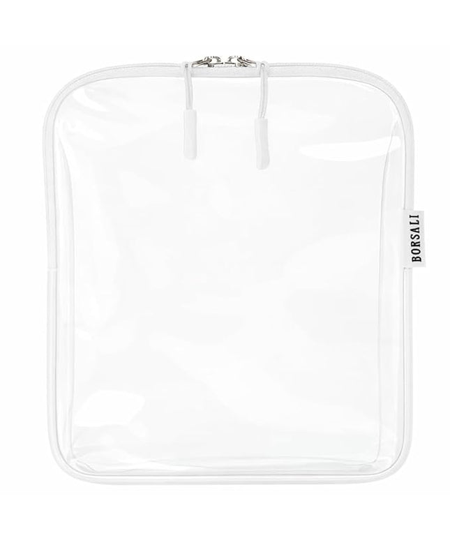 BORSALI TSA Approved Toiletry Bag - Clear Quart Size for 3-1-1 LIquids for Carry On Travel - Toiletries Organizer - Cosmetic Pouch with Zipper - Travel Accessories - White