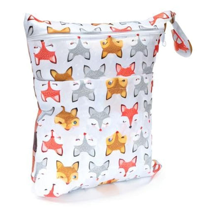 Wet Dry Bag Baby Cloth Diaper Nappy Insert Bag Two Pockets (Pretty Fox)
