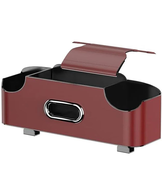 Back Seat Car Organizer, 4-in-1 Car Backseat Organizer with Cup Holder and Storage, Universal Leather Multifunctional Seat Back Storage with Tissue Box,Phone Holder, Trash Bin & Hooks (RED)