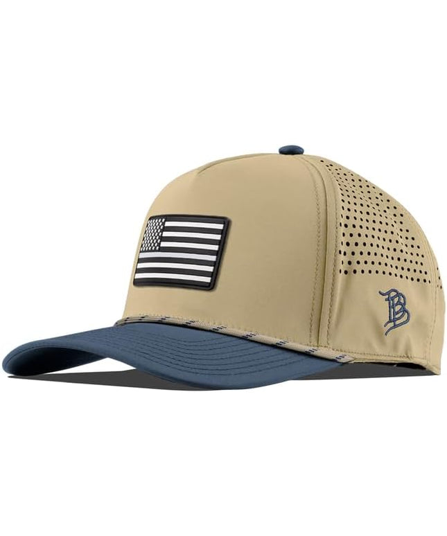 Branded Bills Vintage Old Glory PVC Curved 5 Panel Rope Hat, Fits 7-7 7/8, Adjustable Snapback | Lightweight, Comfort Stretch
