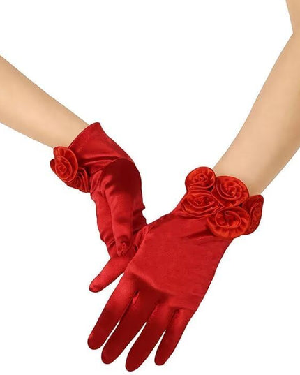 Short Satin Floral Gloves Elegant Wedding Dress Gloves for Opera Dinner Party Accessories