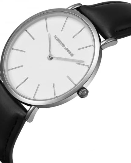 Roberto Marino RM1423 Men’s Luxury Watch – Japanese Quartz, Leather Strap, White Dial, 3 ATM Water Resistant