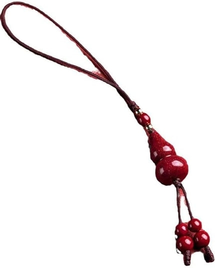 Vermilion gourd mobile phone charm, red Chinese hanging ornaments with beaded tassels, traditional lucky accessories, key pendants, key chains, gifts