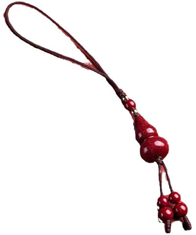 Vermilion gourd mobile phone charm, red Chinese hanging ornaments with beaded tassels, traditional lucky accessories, key pendants, key chains, gifts