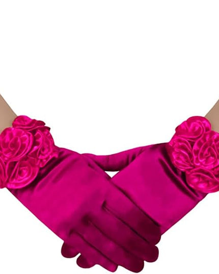 Short Satin Floral Gloves Elegant Wedding Dress Gloves for Opera Dinner Party Accessories