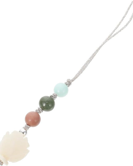 Mikinona White Jade Bodhi Root Phone Pendant Key Chain Lotus Flower Charm Festival Hanging Decor for Mobile and Bag Accessories