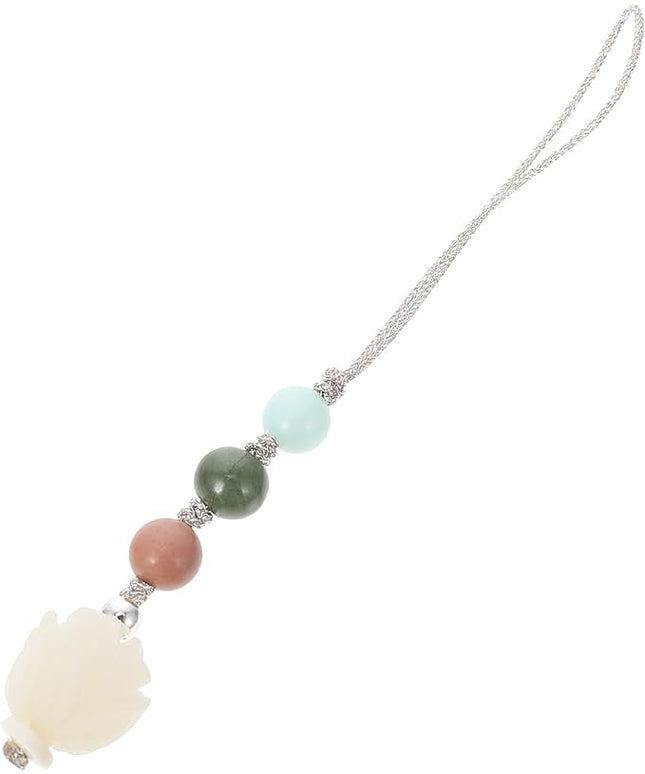 Mikinona White Jade Bodhi Root Phone Pendant Key Chain Lotus Flower Charm Festival Hanging Decor for Mobile and Bag Accessories
