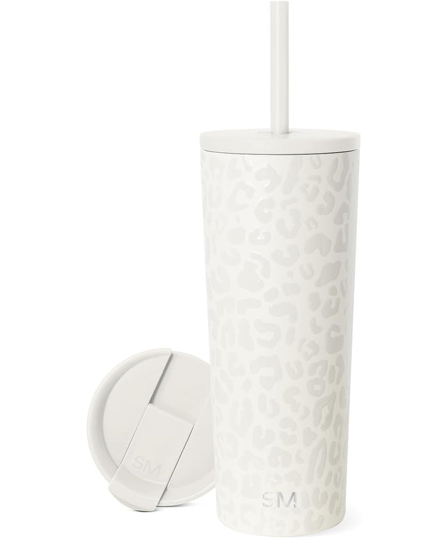 Simple Modern Insulated Tumbler with Lid and Straw | Iced Coffee Cup Reusable Stainless Steel Water Bottle Travel Mug | Gifts for Women Men Her Him | Classic Collection | 24oz | Cream Leopard