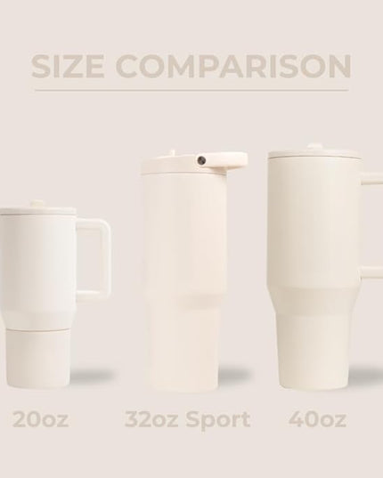 HydroJug Sport - Stainless Steel Tumbler with Straw, Vacuum Insulated, 32oz Leakproof Water Bottle, Ergonomic Design, Reusable, Dishwasher Safe, Rubber Base, Durable for Gym or Outdoors, Cream