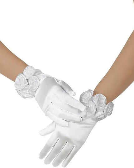 Short Satin Floral Gloves Elegant Wedding Dress Gloves for Opera Dinner Party Accessories